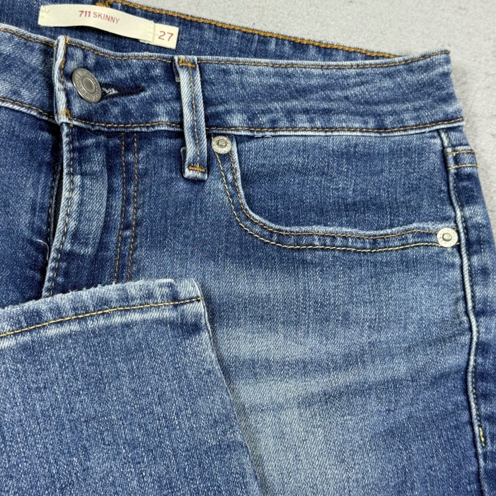 Levis 711 Skinny Jeans Womens 27 Blue Distressed Ripped Denim Pants